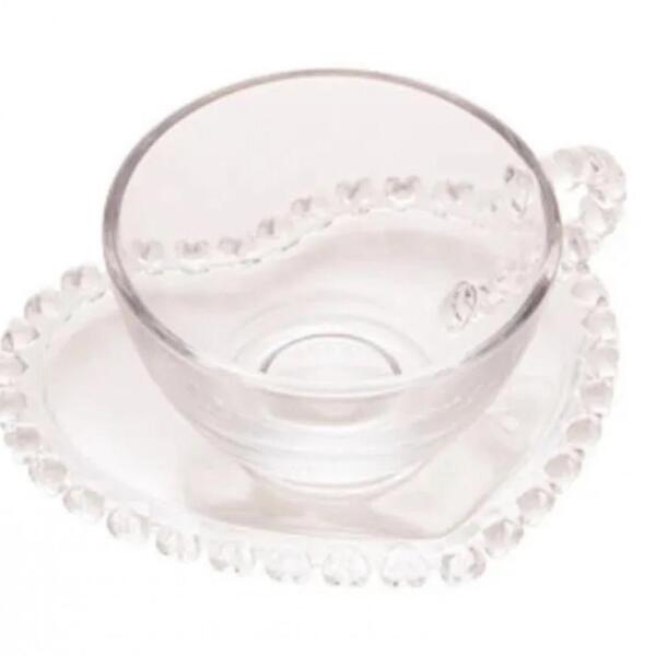 Xícara De Chá Com Pires De Coração De Cristal 170ml - Lyor