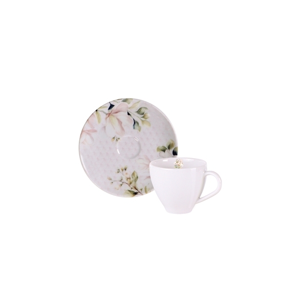 Xícara E Pires De Café Magnólia Porcelana Decorada 100 Ml Tra