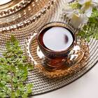 Xícara P/café C/ Pires Cristal Coração Âmbar Metalizado 80ml