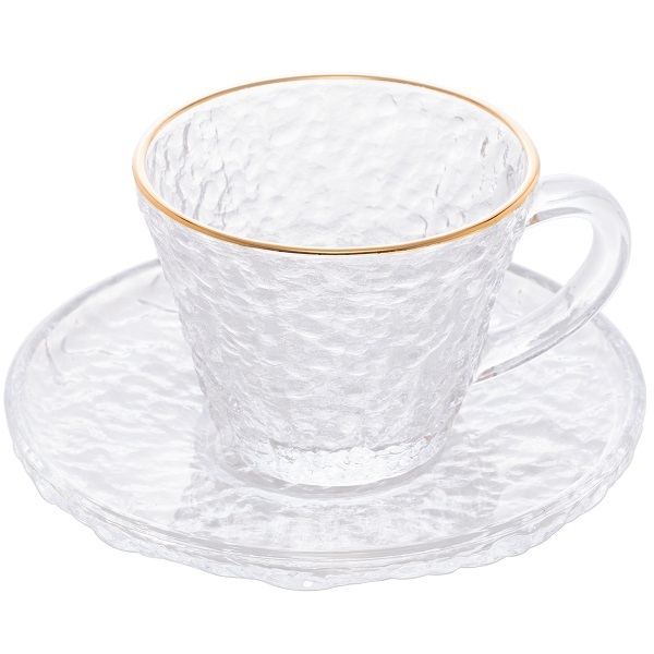 Xicara Para Cha De Cristal Borda Dourada E Pires Petra 180ml